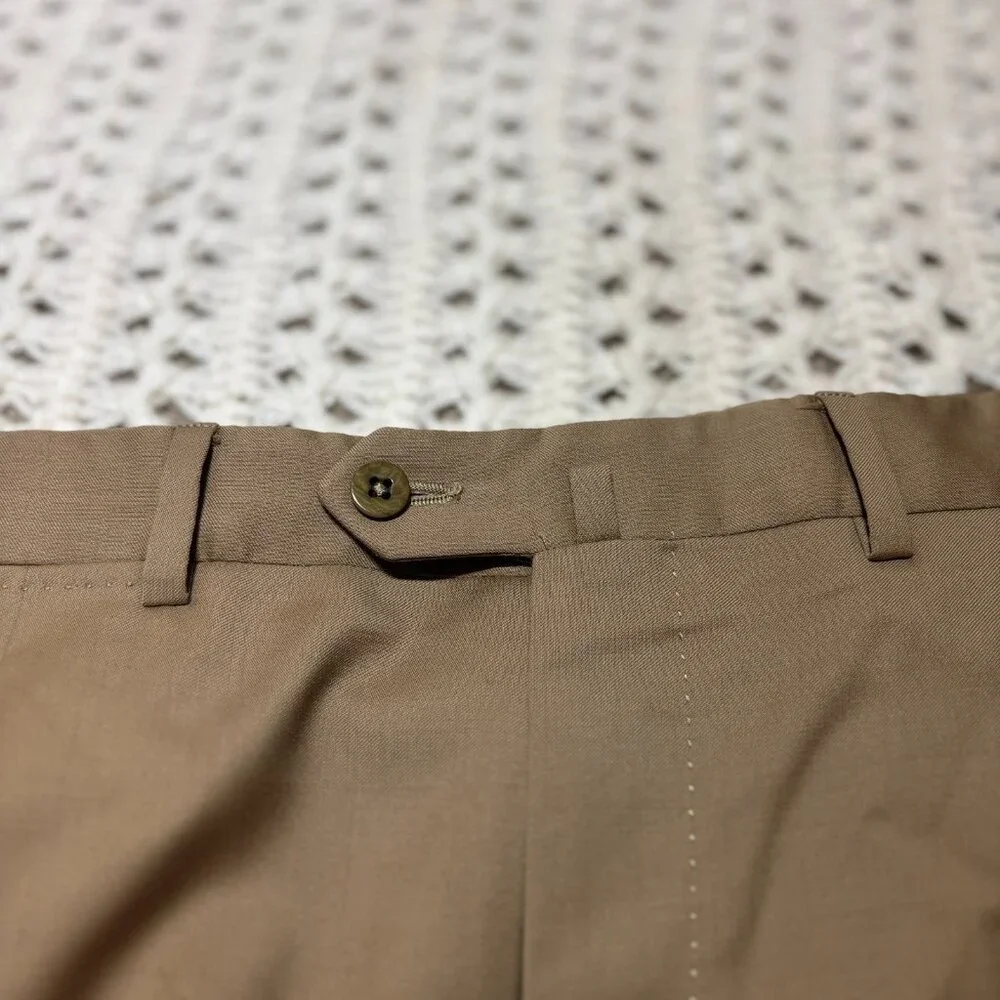 Ermenegildo Zegna Men's Wool Tan Brown Dress Pants Pleated Front Sz 36R‎ 36x32